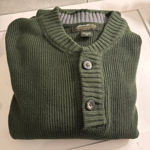 Eddie Bauer Men's Forest Green Pullover Preppy Sweater 💯 % Cotton Size XL Tall - Picture 9 of 11